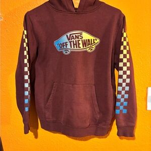 Vans Maroon Crewneck Hoodie with Gradient Checkerboard Sleeves
